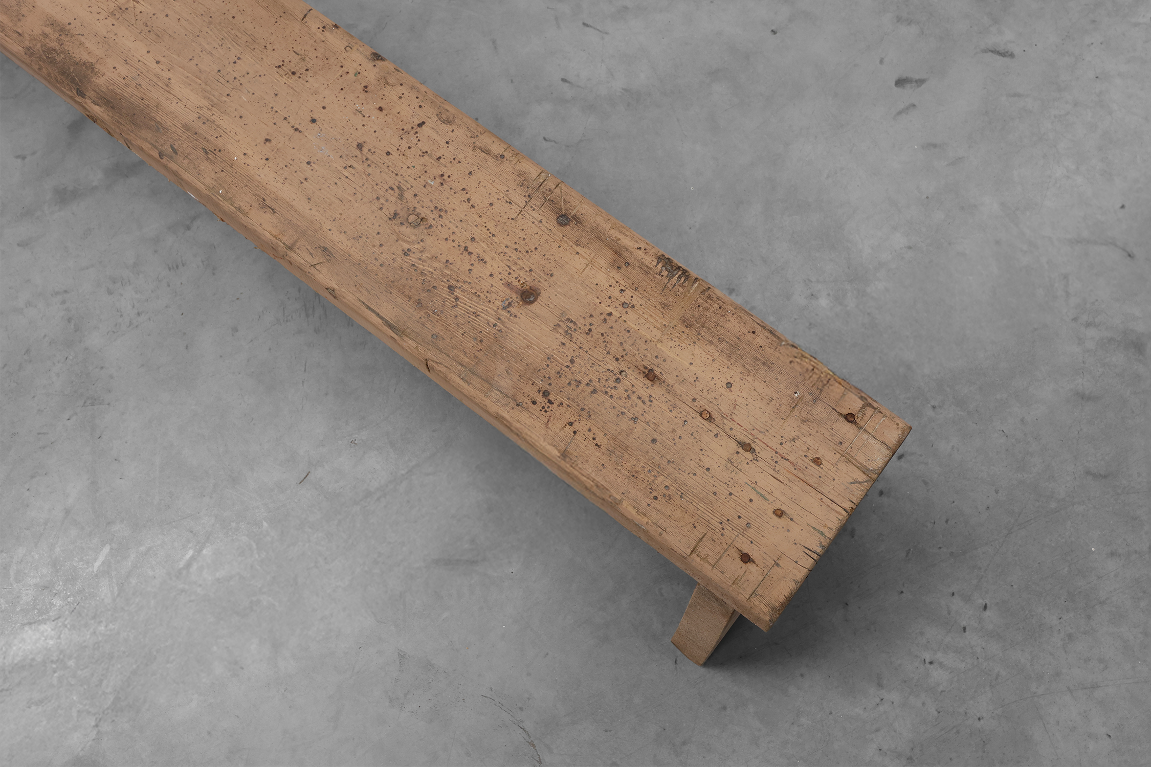Rustic French solid wooden low bench in wabi wabi style, ca. 1880thumbnail